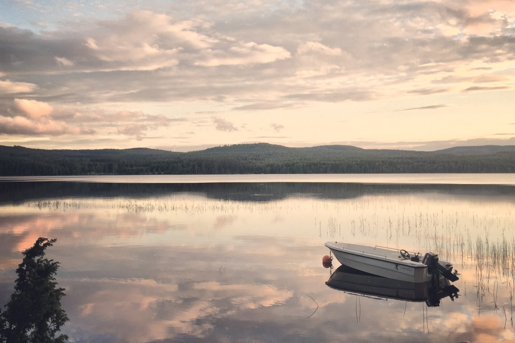 Boat on a calm Swedish lake reflecting nature and balance — counselling and therapy with Elin Sweijer in Crouch End, North London